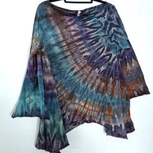 NWOT Rayli Tie Dyed Boat Neck Cotton Blouse Size L